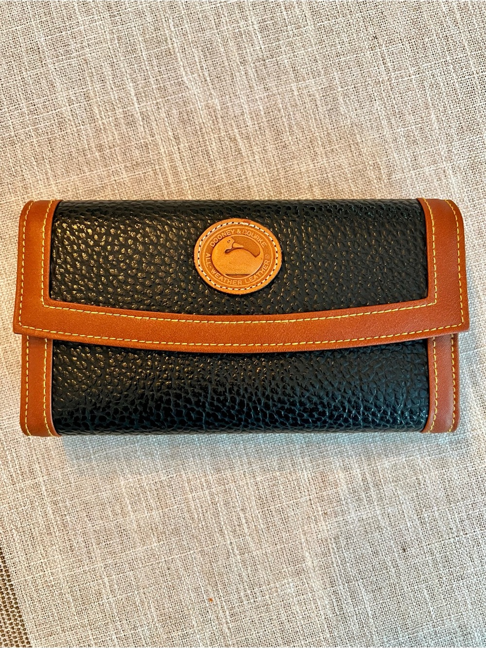 🦆Dooney & Bourke All-Weather Leather Wallet Black Brown Vintage Clutch Wallet